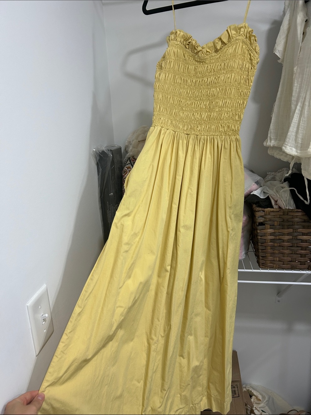 REVOLVE Yellow Smocked Midi Dress with Spaghetti Straps